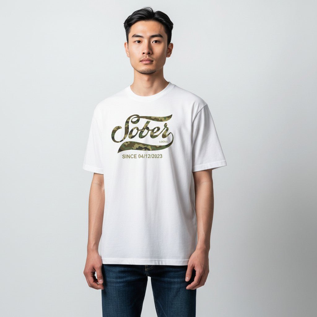 Sober T Shirt | Sober Since Camo Tee with Personalized Date