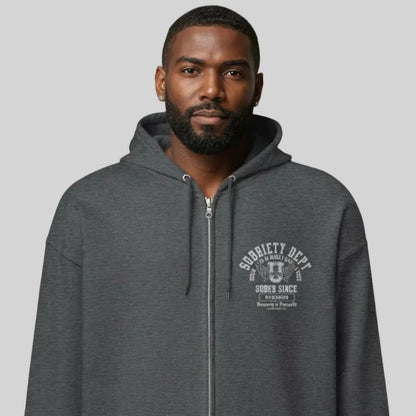 Recovery Hoodie | Sobriety Dept Sober AF 24/7 Zip Hoodie with Custom Date