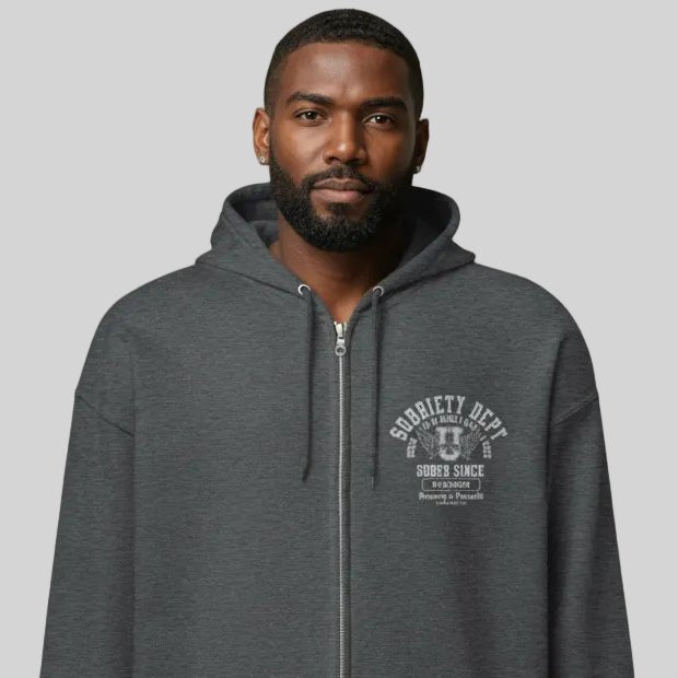 Recovery Hoodie | Sobriety Dept Sober AF 24/7 Zip Hoodie with Custom Date