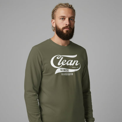 Men's Clean & Sober Long Sleeve T-shirt with Custom Sobriety Date