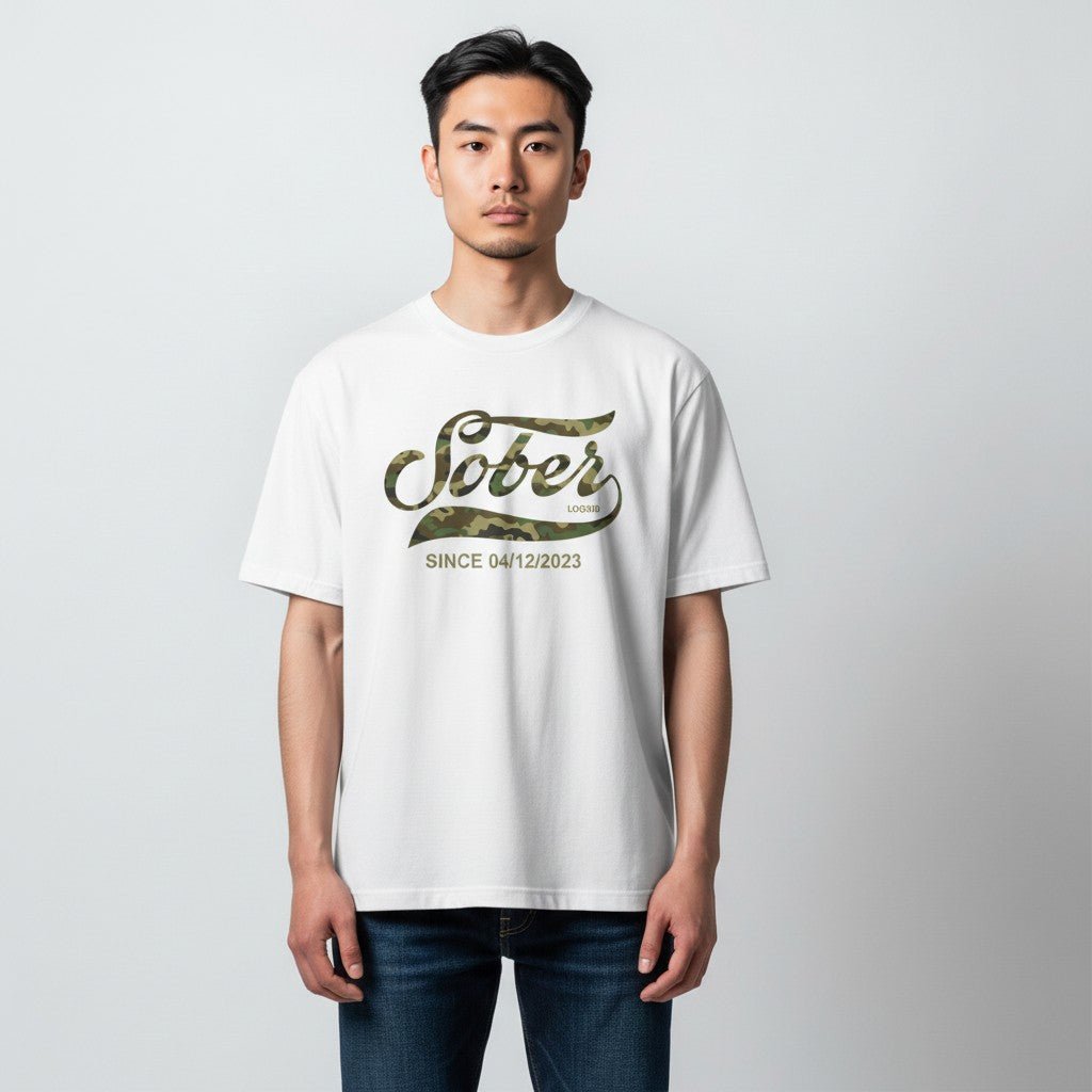 Sober T Shirt | Sober Since Camo Tee with Personalized Date