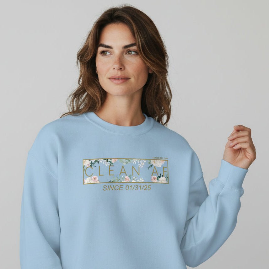 Clean AF Since Date Sobriety Recovery Hoodie side view (view 16)