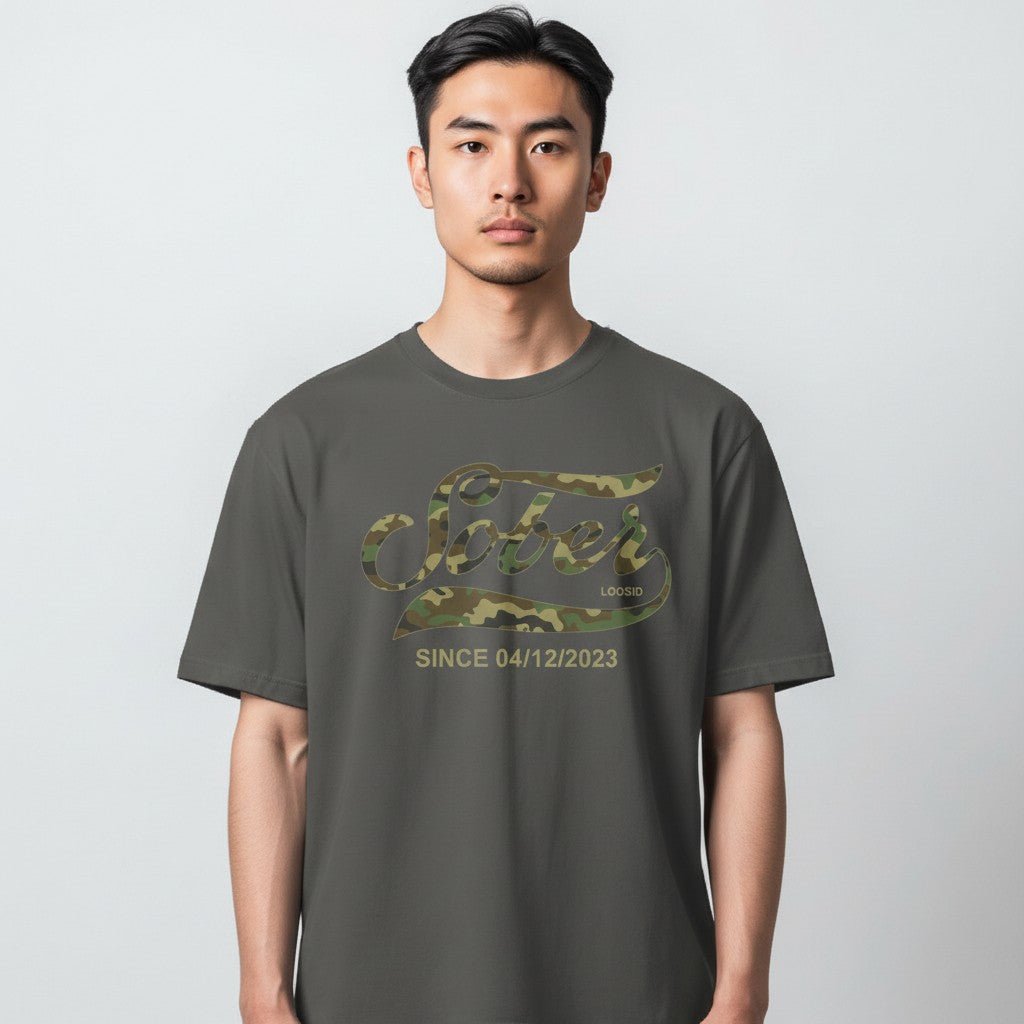 Sober T Shirt | Sober Since Camo Tee with Personalized Date