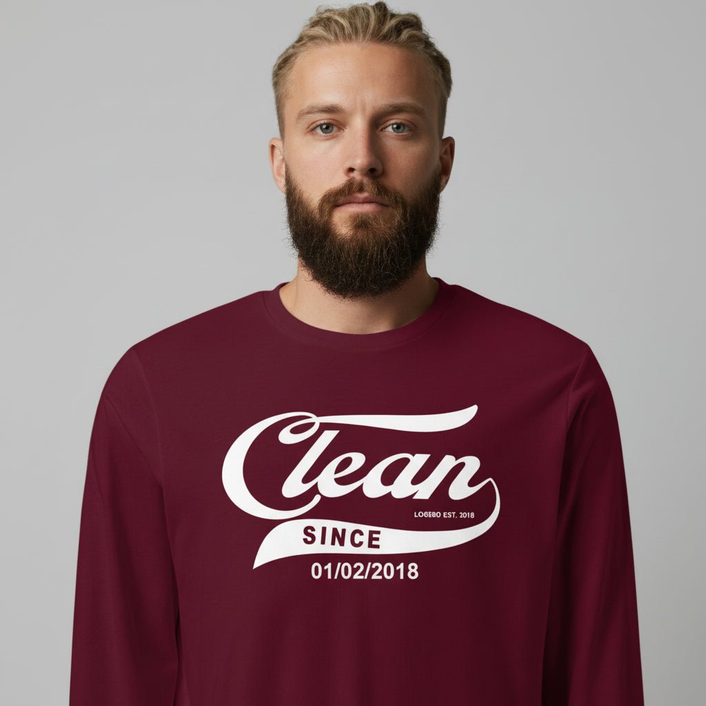 Men's Clean & Sober Long Sleeve T-shirt with Custom Sobriety Date