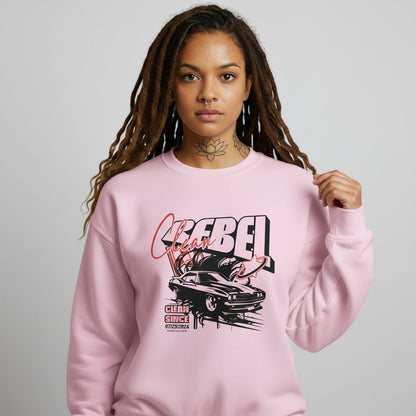 Women's pink Loosid Clean Rebel sobriety gift sweatshirt with personalized Clean Since Recovery milestone — Loosid