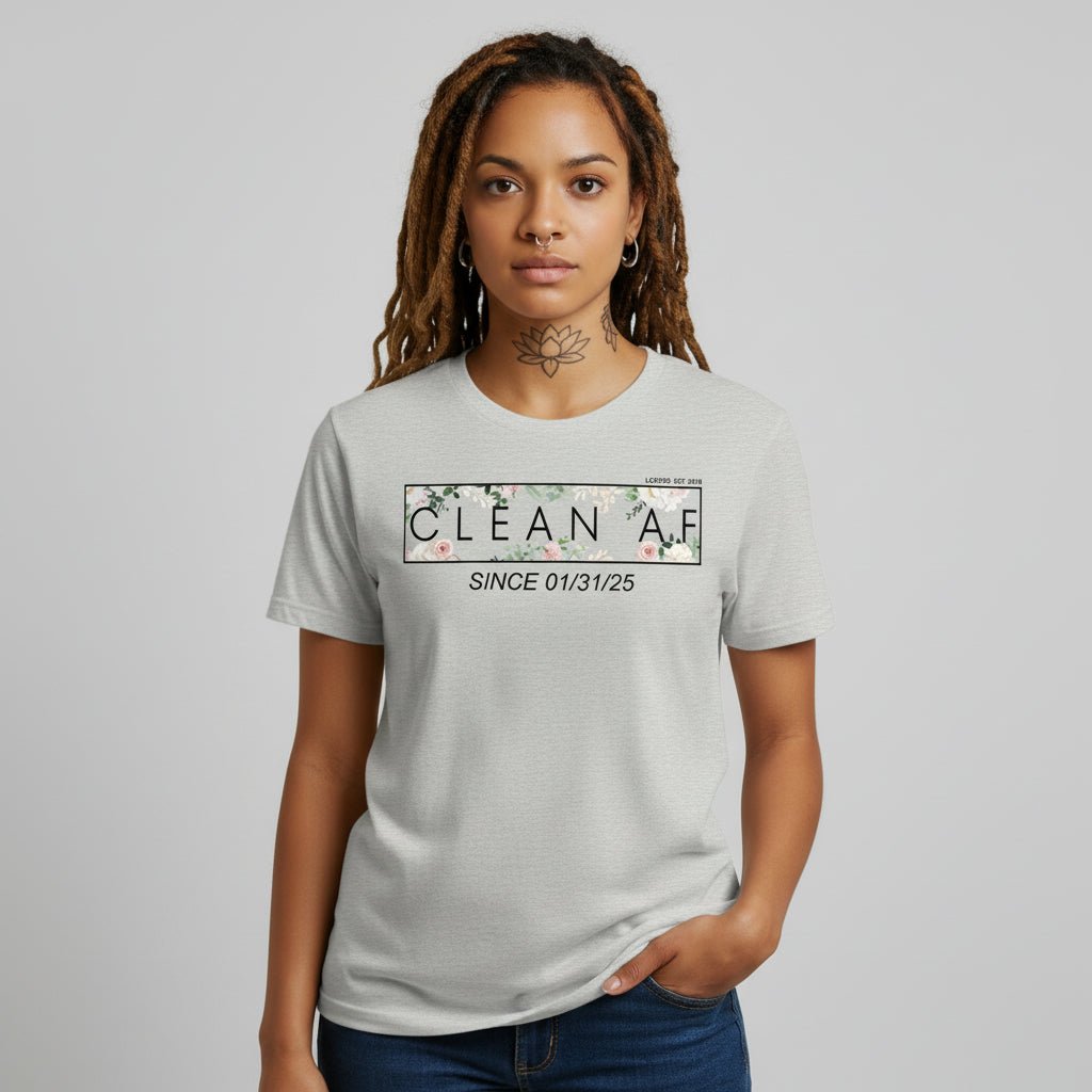 Clean AF Flower Sober T Shirt flat lay styled image (view 13)