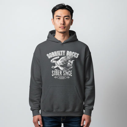 Sobriety Rocks | Men's Sober Since Hoodie with Custom Sobriety Date
