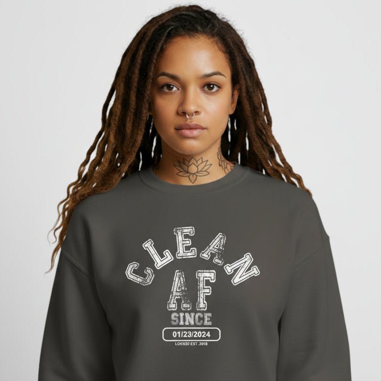Clean AF Since Sobriety Recovery Hoodie flat lay styled image (view 13)
