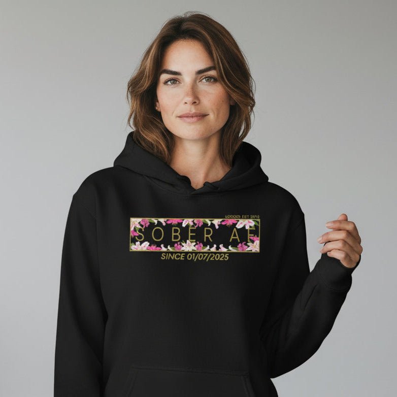 Recovery Hoodie | Women’s Sober AF Hoodie with Custom Date
