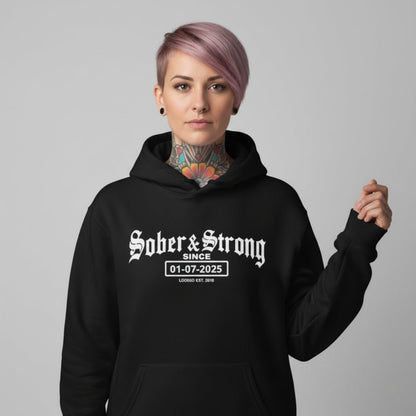Recovery Hoodie | Women’s Old School Sober & Strong Hoodie with Custom Date