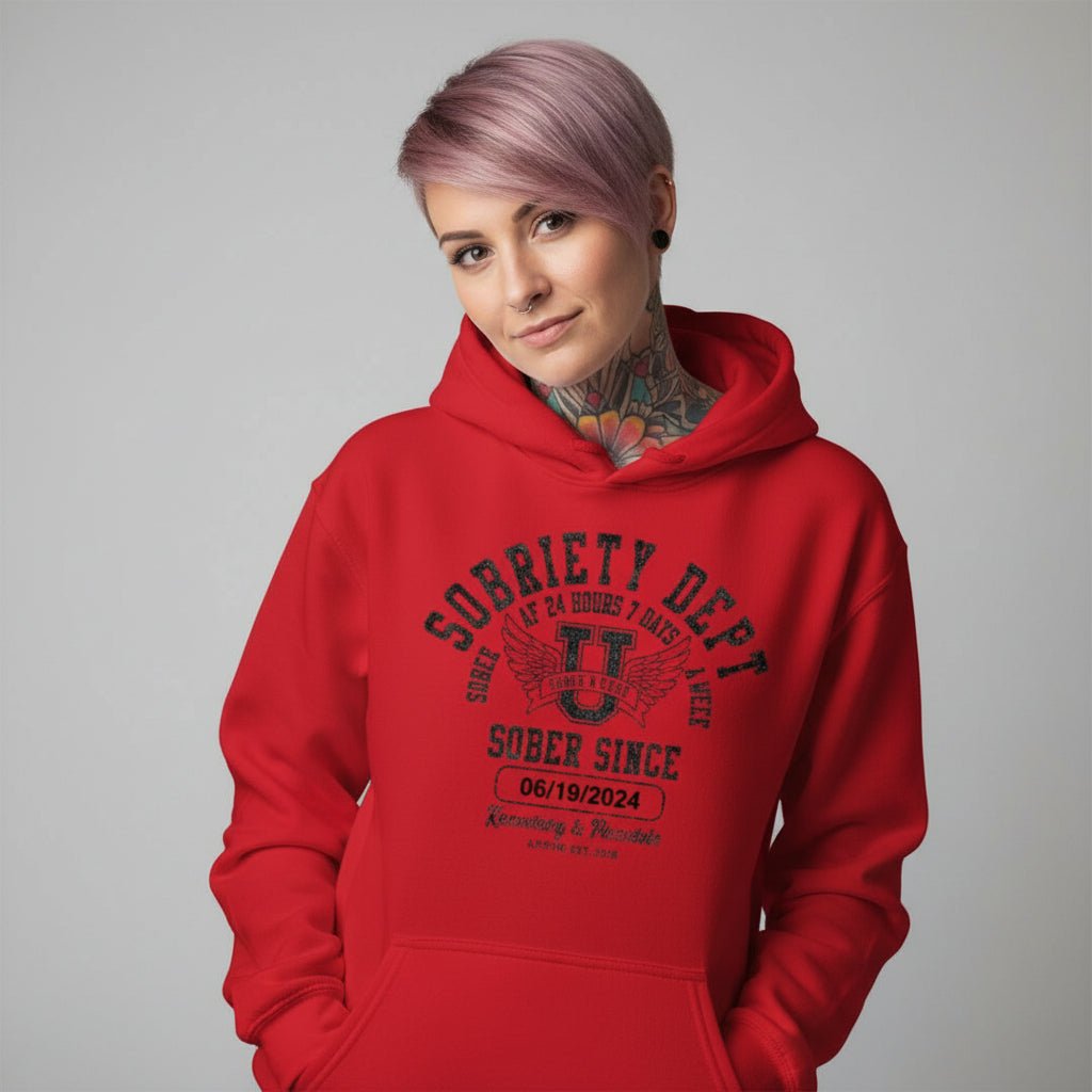 Recovery Hoodie | Sobriety Dept Sober AF 24/7 with Custom Sobriety Date