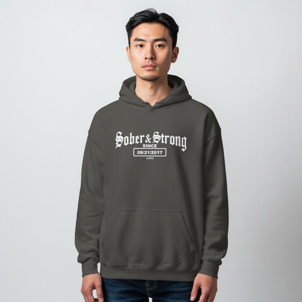 Recovery   Hoodie   |   Men’s   Old   School   Sober   Hoodie   with   Custom   Date