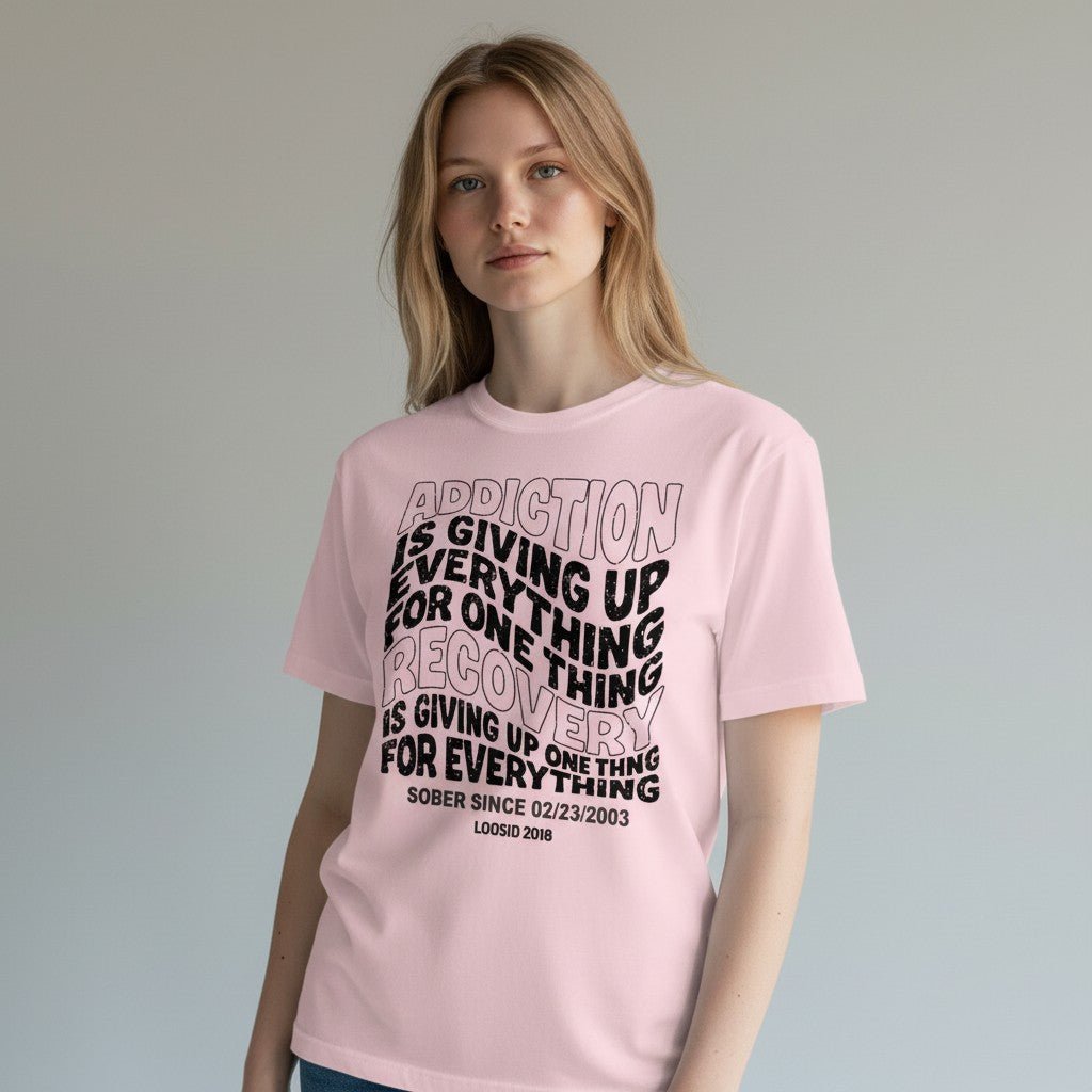 Recovery T-shirt | Men's Addiction is Giving up T-shirt with Personalized Date