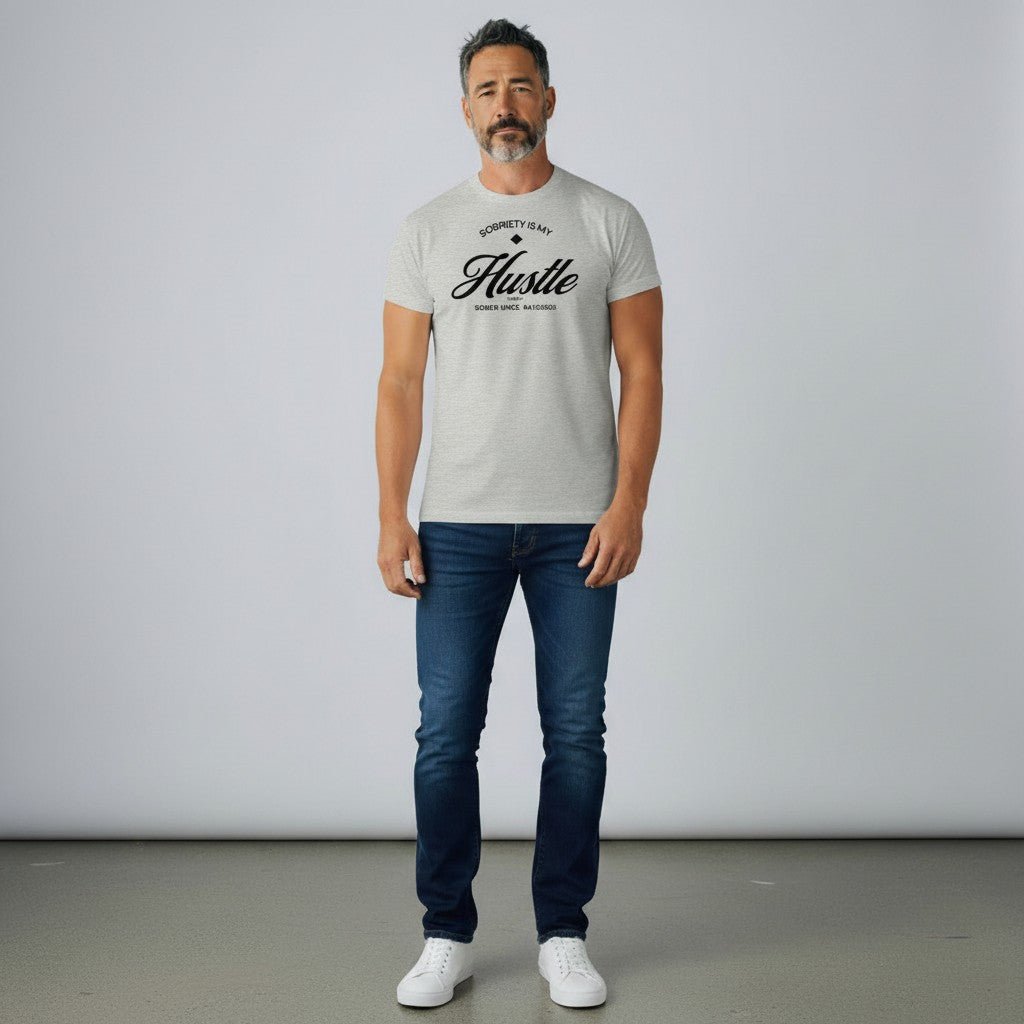 Hustle Men's Relaxed T-Shirt w/Personalize Sober Date