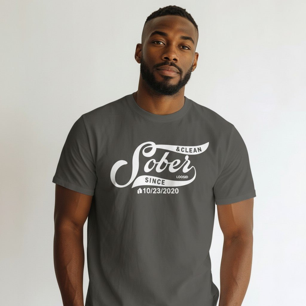 Mens Sober Since T-Shirt w/ Personalized Sobriety Date