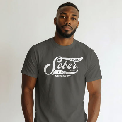 Mens Sober Since T-Shirt w/ Personalized Sobriety Date