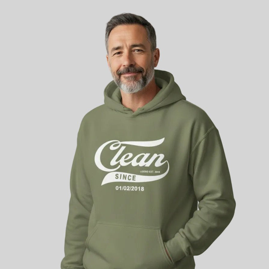 Recovery Hoodie | Men's Clean Since Hoodie with Custom Sobriety Date