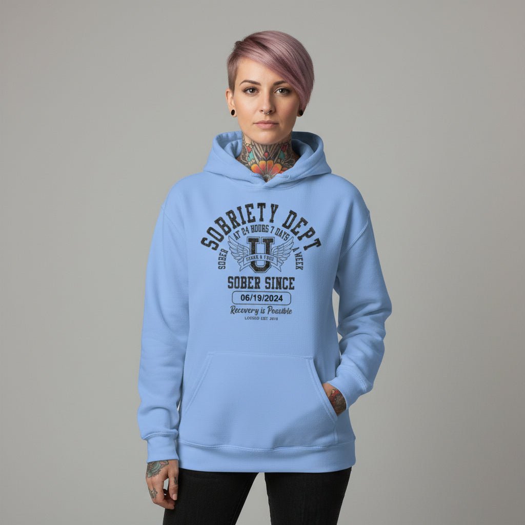 Recovery Hoodie | Sobriety Dept Sober AF 24/7 with Custom Sobriety Date