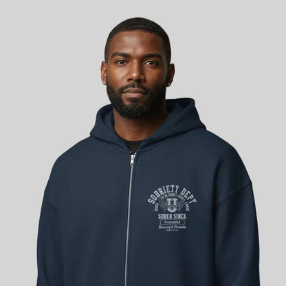 Recovery Hoodie | Sobriety Dept Sober AF 24/7 Zip Hoodie with Custom Date