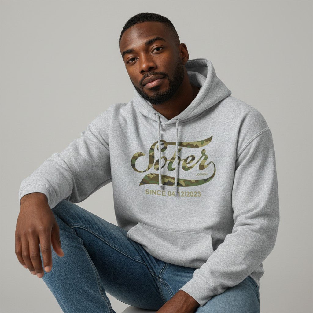 Recovery Hoodie | Sober Since Camo Hoodie with Personalized Date