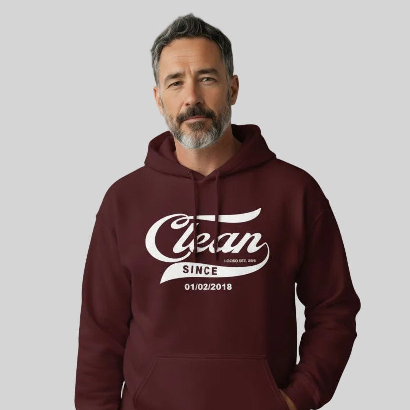 Recovery Hoodie | Men's Clean Since Hoodie with Custom Sobriety Date