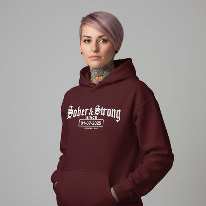 Recovery Hoodie | Women’s Old School Sober & Strong Hoodie with Custom Date