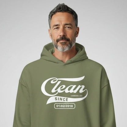 Recovery Hoodie | Men's Clean Since Hoodie with Custom Sobriety Date
