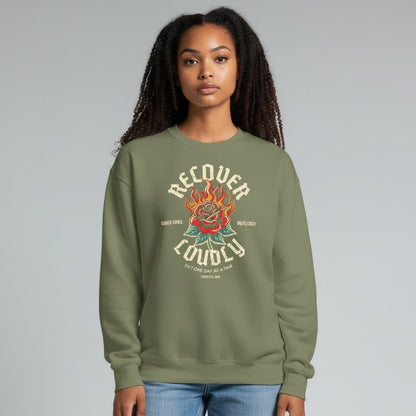 Recover Loudly Sweatshirt with Custom Sobriety Date