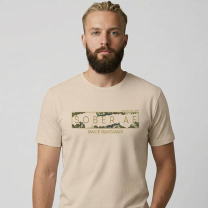 Sober T Shirt | Men’s Sober AF Camo Tee with Personalized Date