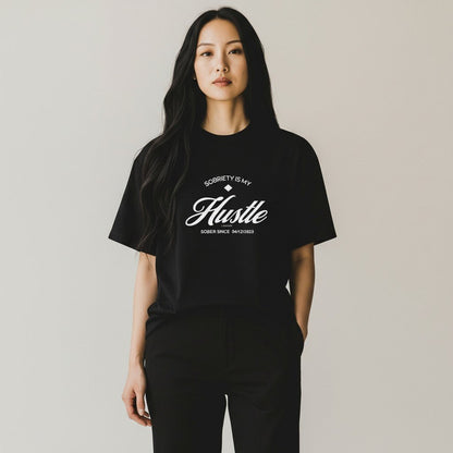 Sober   T   Shirt   |   Women’s   Old   School   Tee   with   Personalized   Sobriety   Date