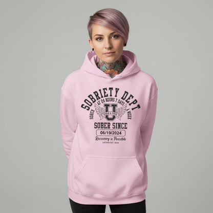 Recovery Hoodie | Sobriety Dept Sober AF 24/7 with Custom Sobriety Date