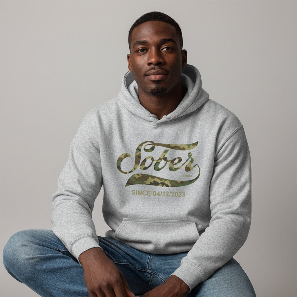 Recovery Hoodie | Sober Since Camo Hoodie with Personalized Date