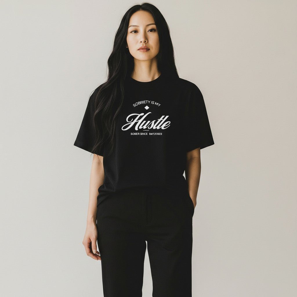 Sober   T   Shirt   |   Women’s   Old   School   Tee   with   Personalized   Sobriety   Date