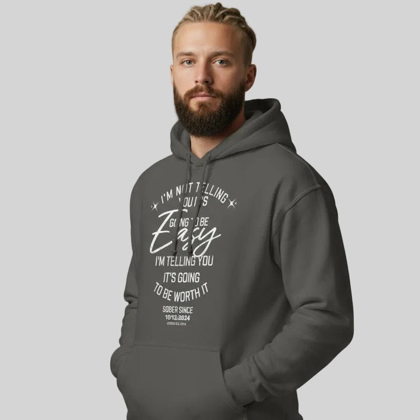 I'm Not Telling Custom Sobriety Date Recovery Hoodie back view (view 17)