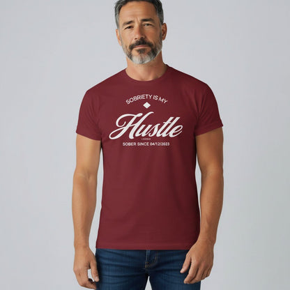 Hustle Men's Relaxed T-Shirt w/Personalize Sober Date