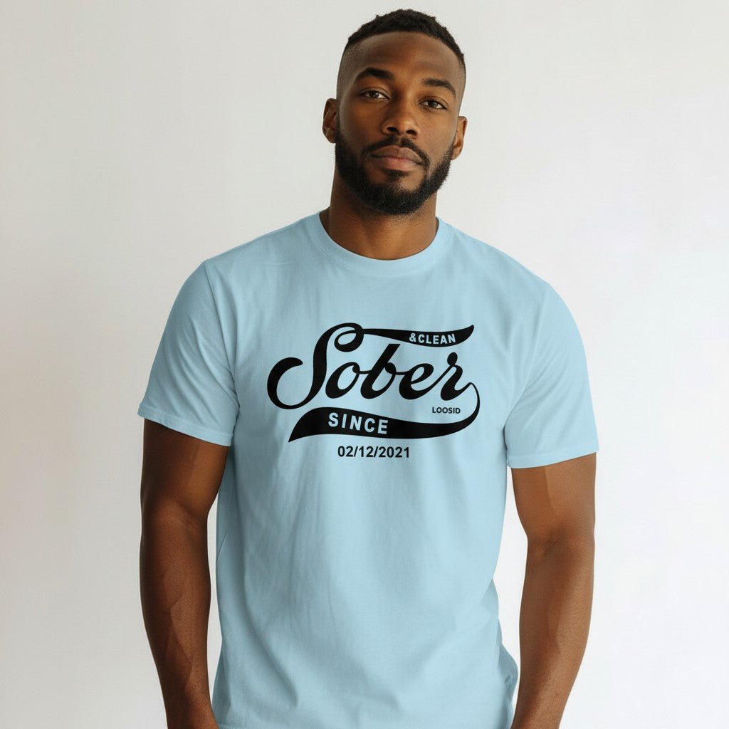 Mens Sober Since T-Shirt w/ Personalized Sobriety Date