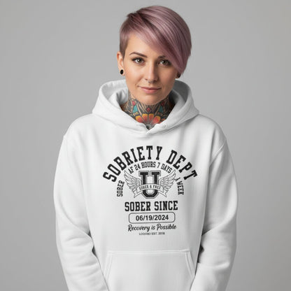 Recovery Hoodie | Sobriety Dept Sober AF 24/7 with Custom Sobriety Date