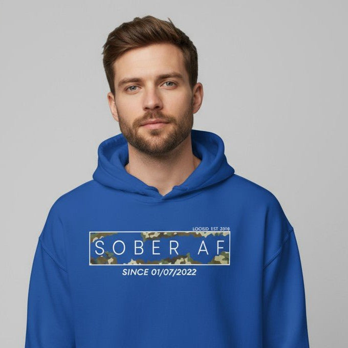 Recovery Hoodie | Men's Sober AF Camo Hoodie with Custom Sober Date