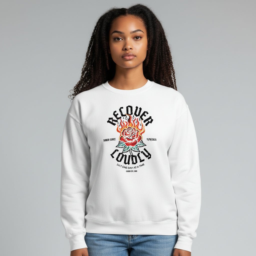Recover Loudly Sweatshirt with Custom Sobriety Date