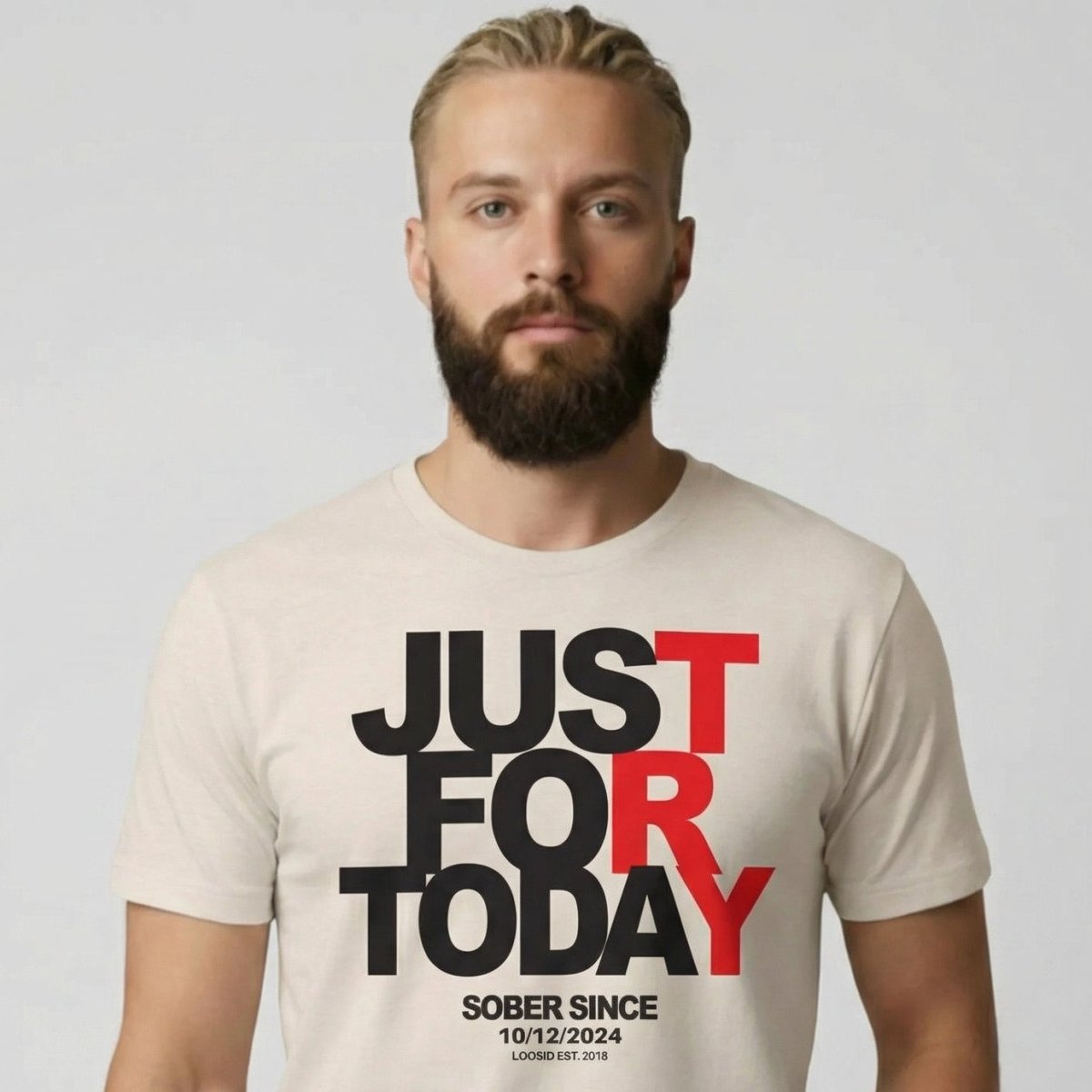 Men's Just Try For Today T-shirt with Custom Sobriety Date