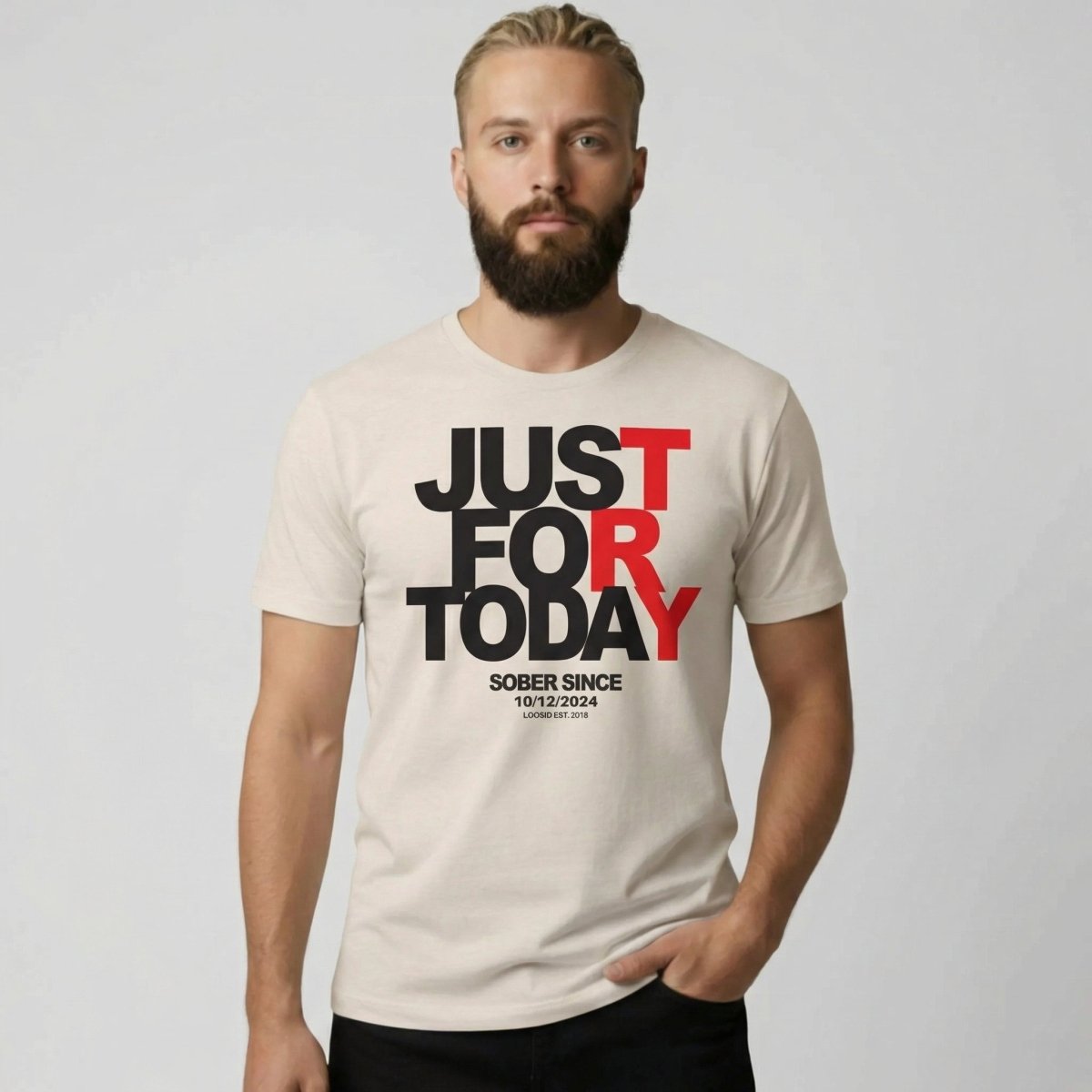 Men's Just Try For Today T-shirt with Custom Sobriety Date