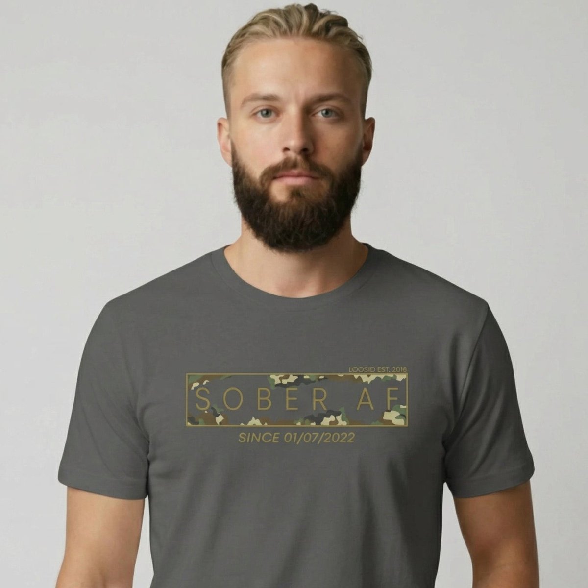 Sober T Shirt | Men’s Sober AF Camo Tee with Personalized Date