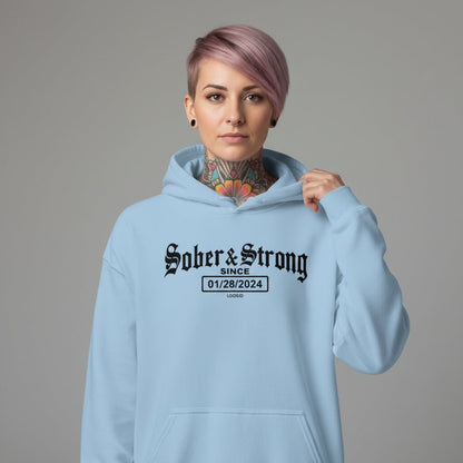 Recovery Hoodie | Women’s Old School Sober & Strong Hoodie with Custom Date