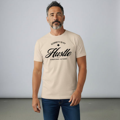 Hustle Men's Relaxed T-Shirt w/Personalize Sober Date