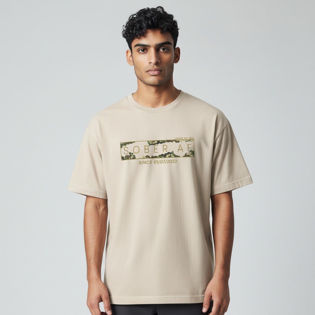 Sober T Shirt | Men’s Sober AF Camo Tee with Personalized Date