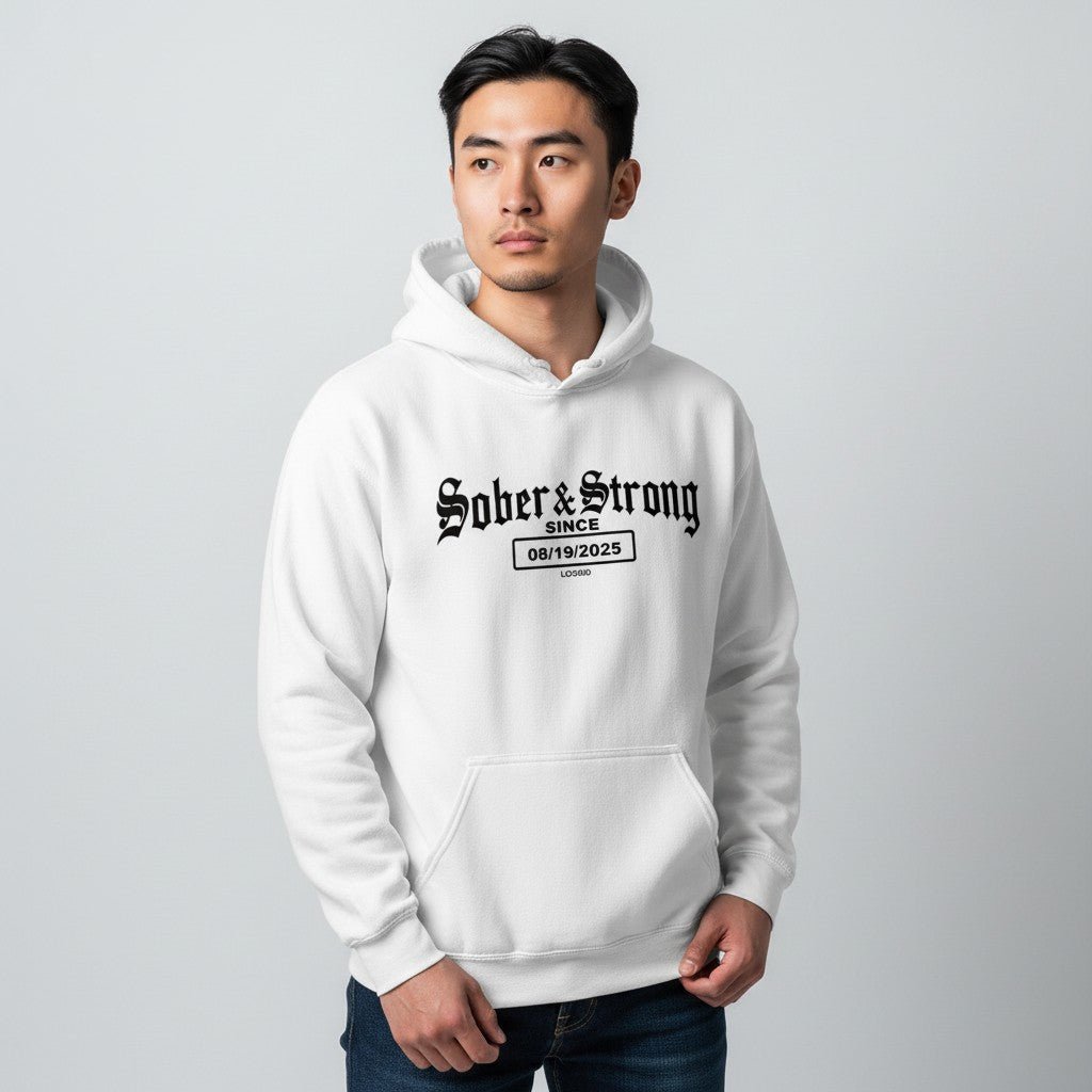 Recovery   Hoodie   |   Men’s   Old   School   Sober   Hoodie   with   Custom   Date