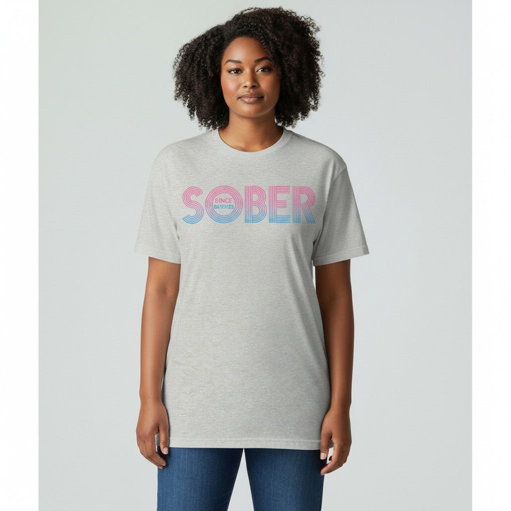 Women's Retro Sober Since T-Shirt w/ Personalized Sobriety Date