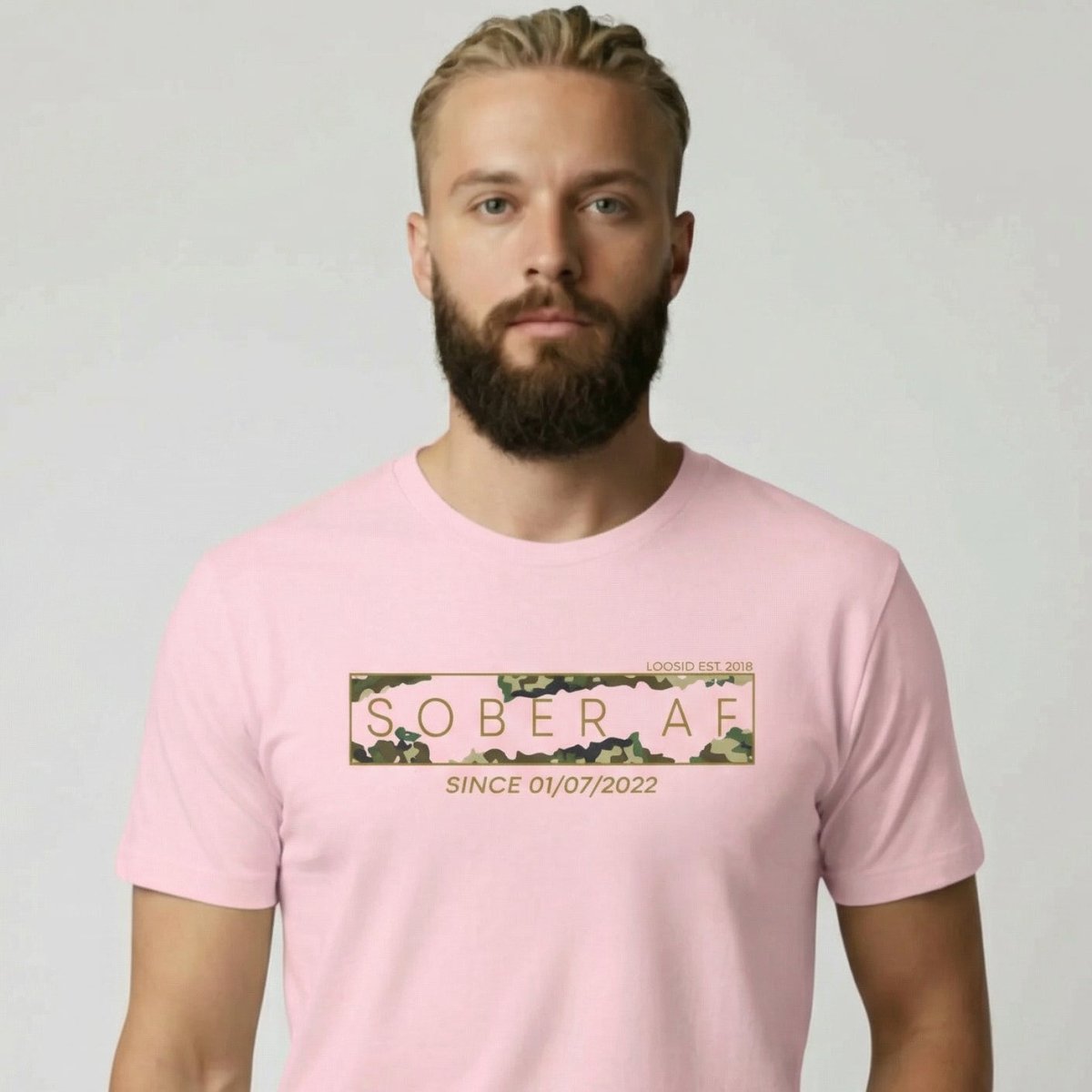 Sober T Shirt | Men’s Sober AF Camo Tee with Personalized Date