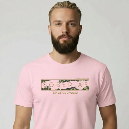 Sober T Shirt | Men’s Sober AF Camo Tee with Personalized Date