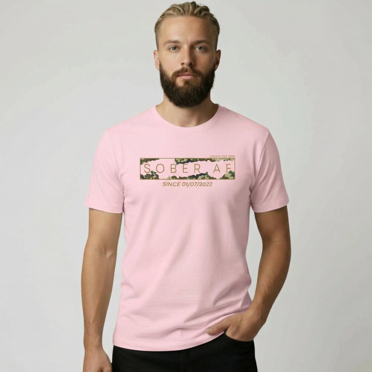 Sober T Shirt | Men’s Sober AF Camo Tee with Personalized Date